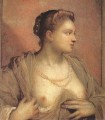 Retrato de una mujer dejando al descubierto sus pechos Tintoretto del Renacimiento italiano